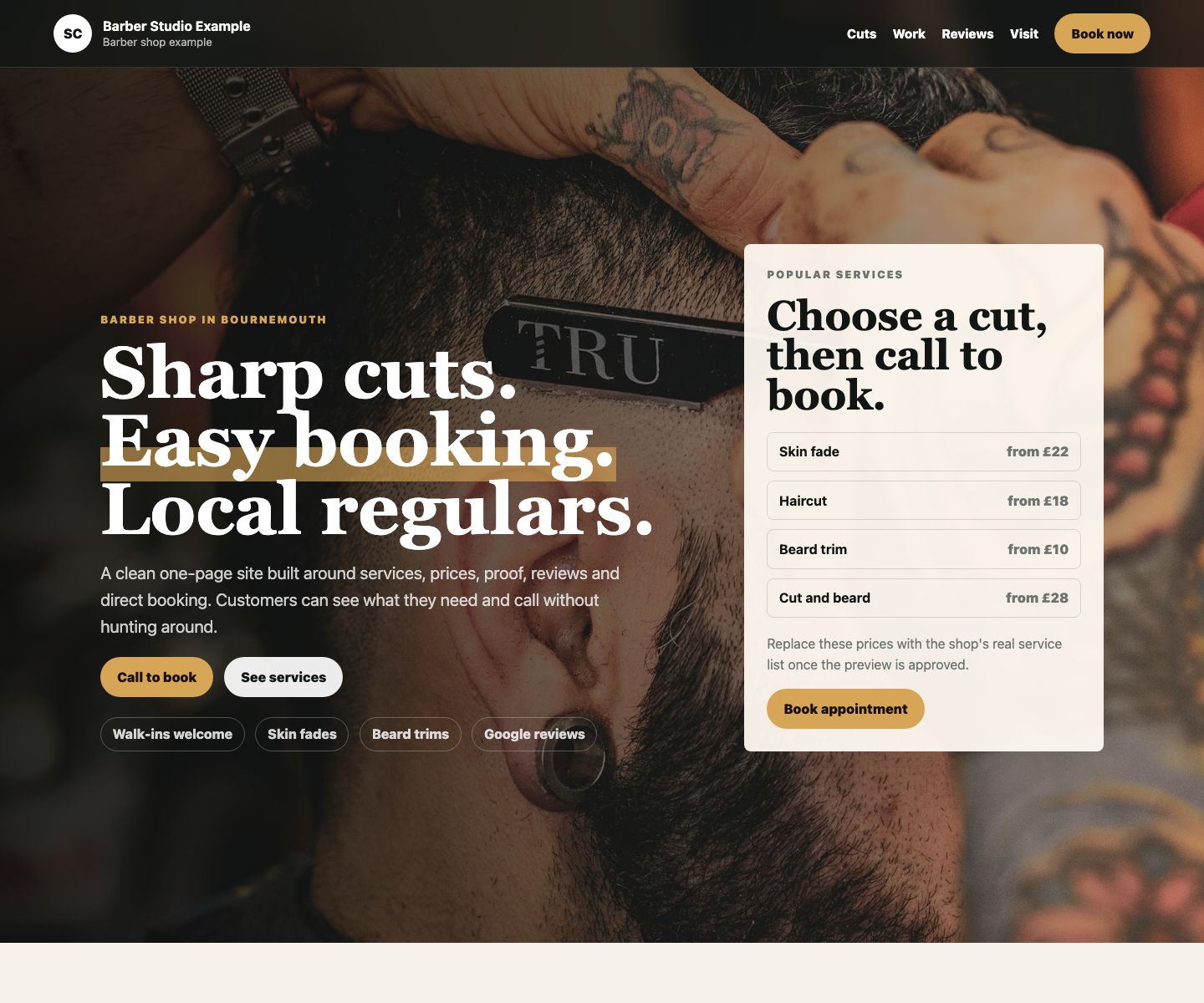 Barber shop website preview