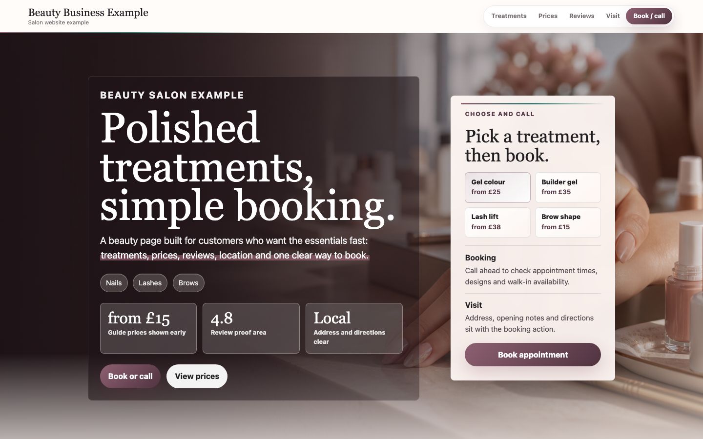 Beauty salon website example