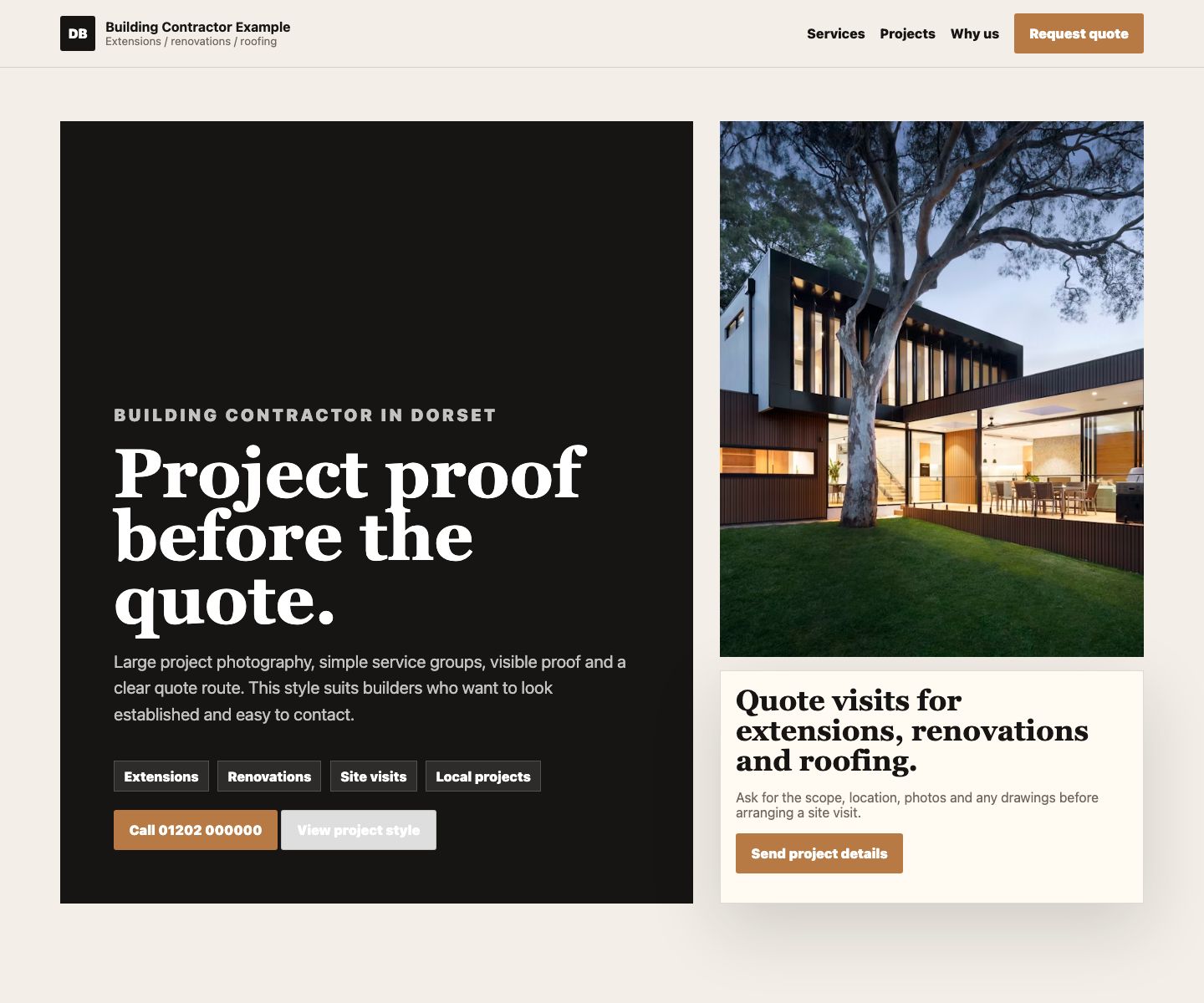 Building contractor website preview