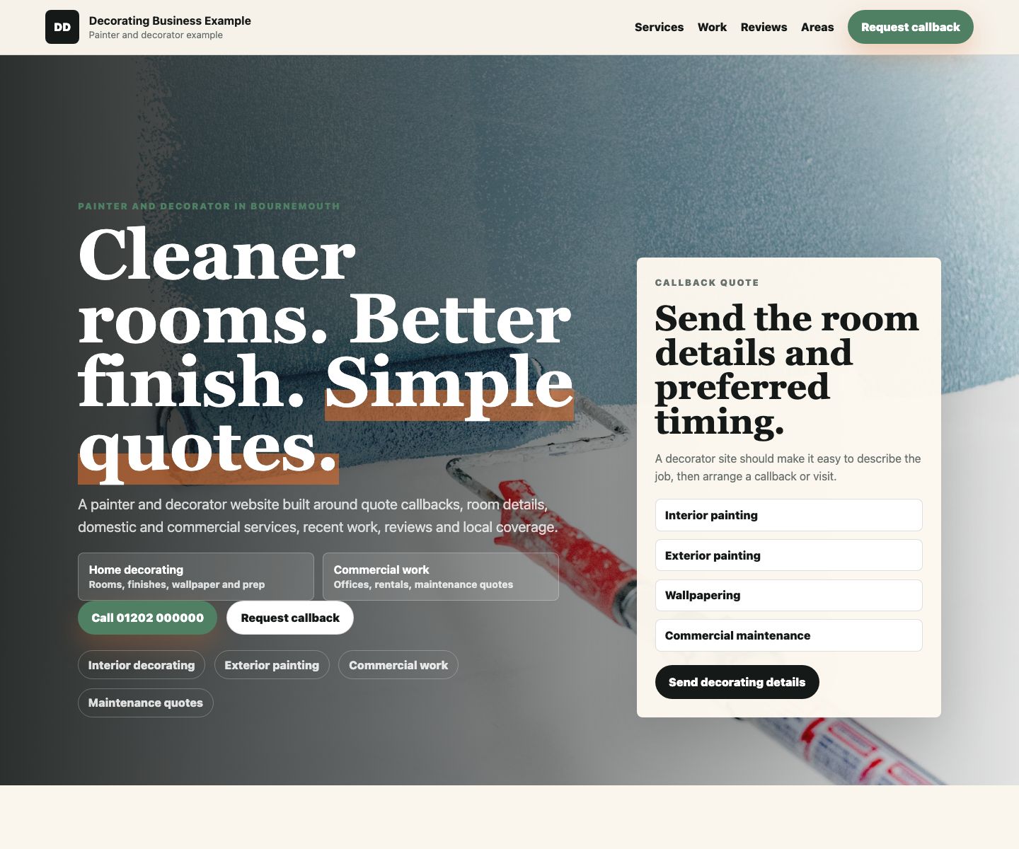 Painter and decorator website example