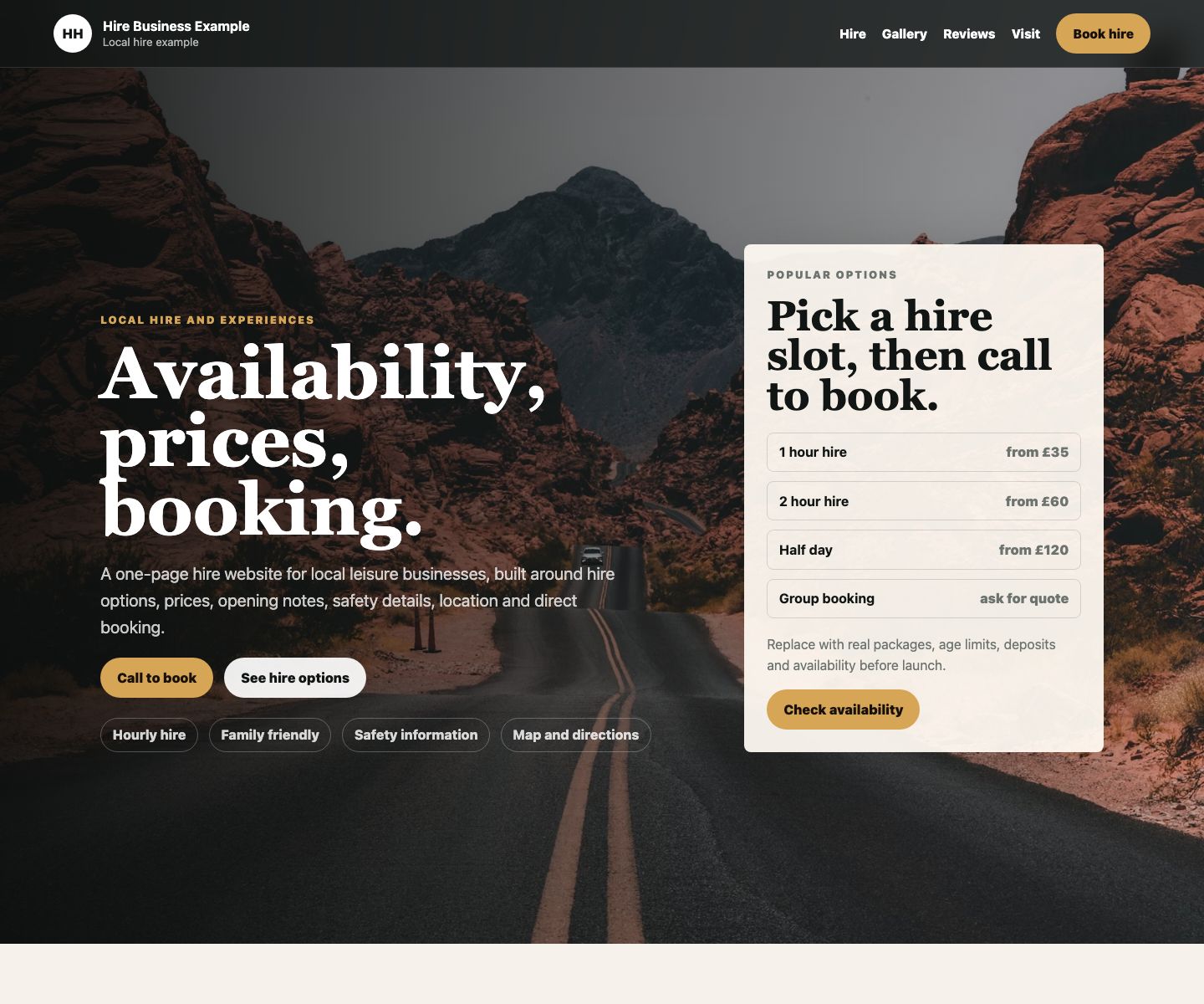 Hire and leisure website preview