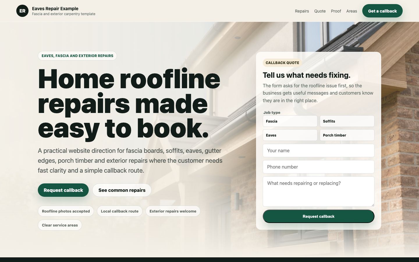 Local eaves and fascia repairs website preview