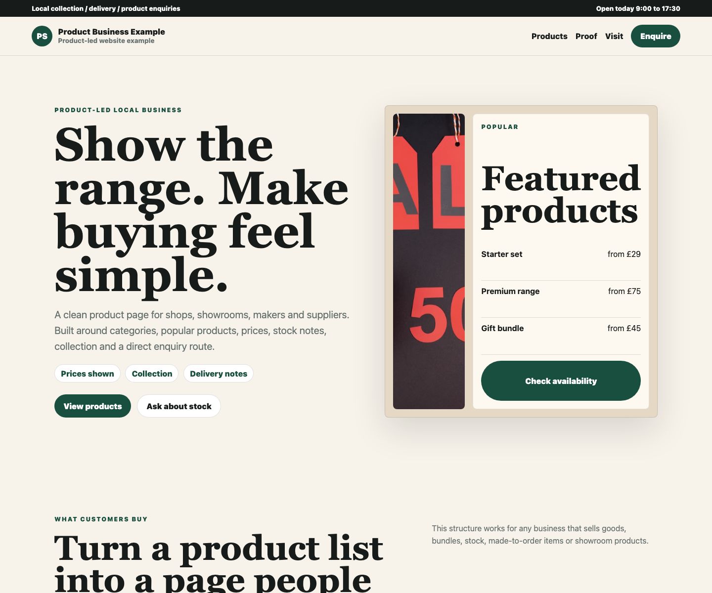 Product store website preview