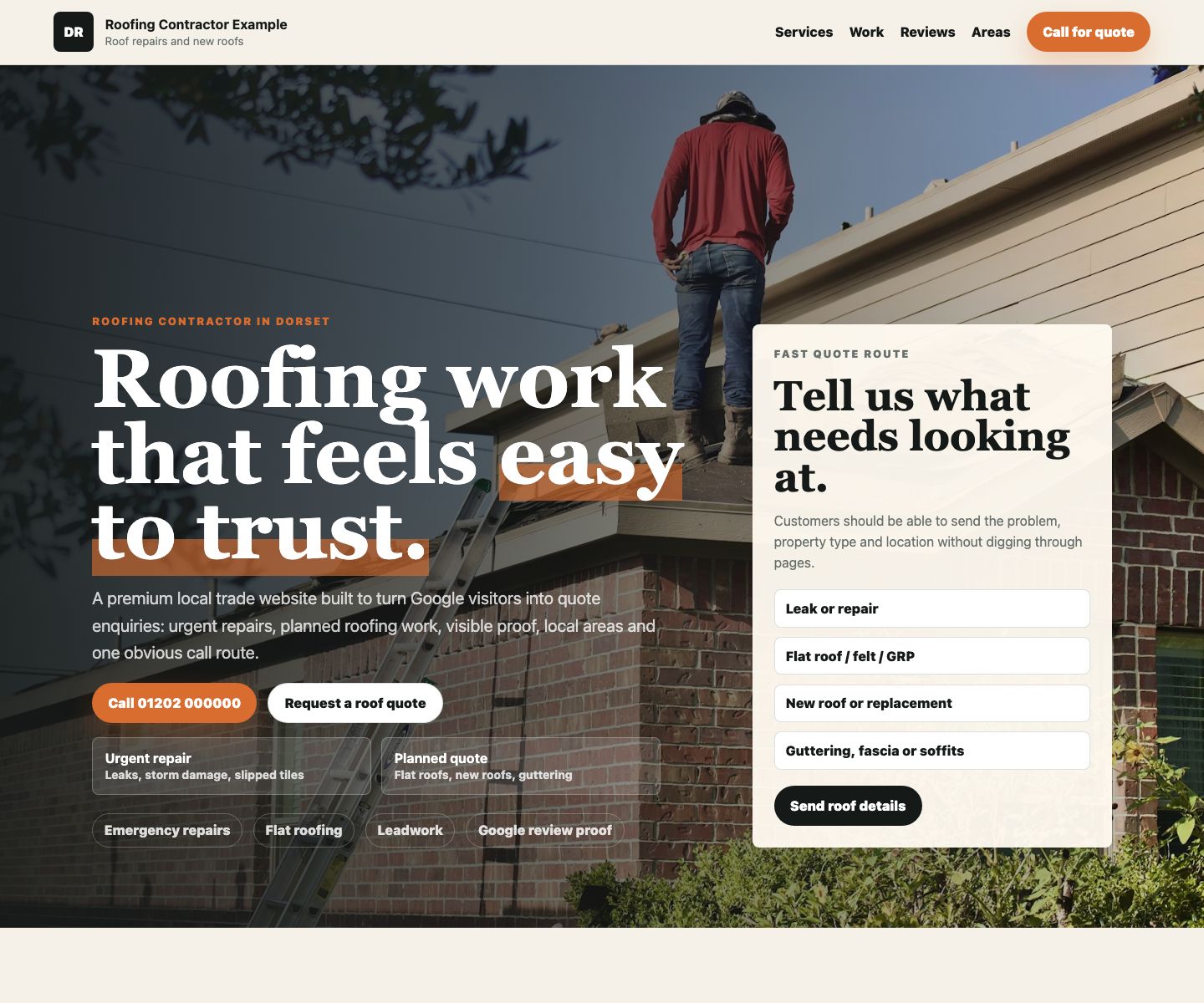 Roofing website preview screenshot