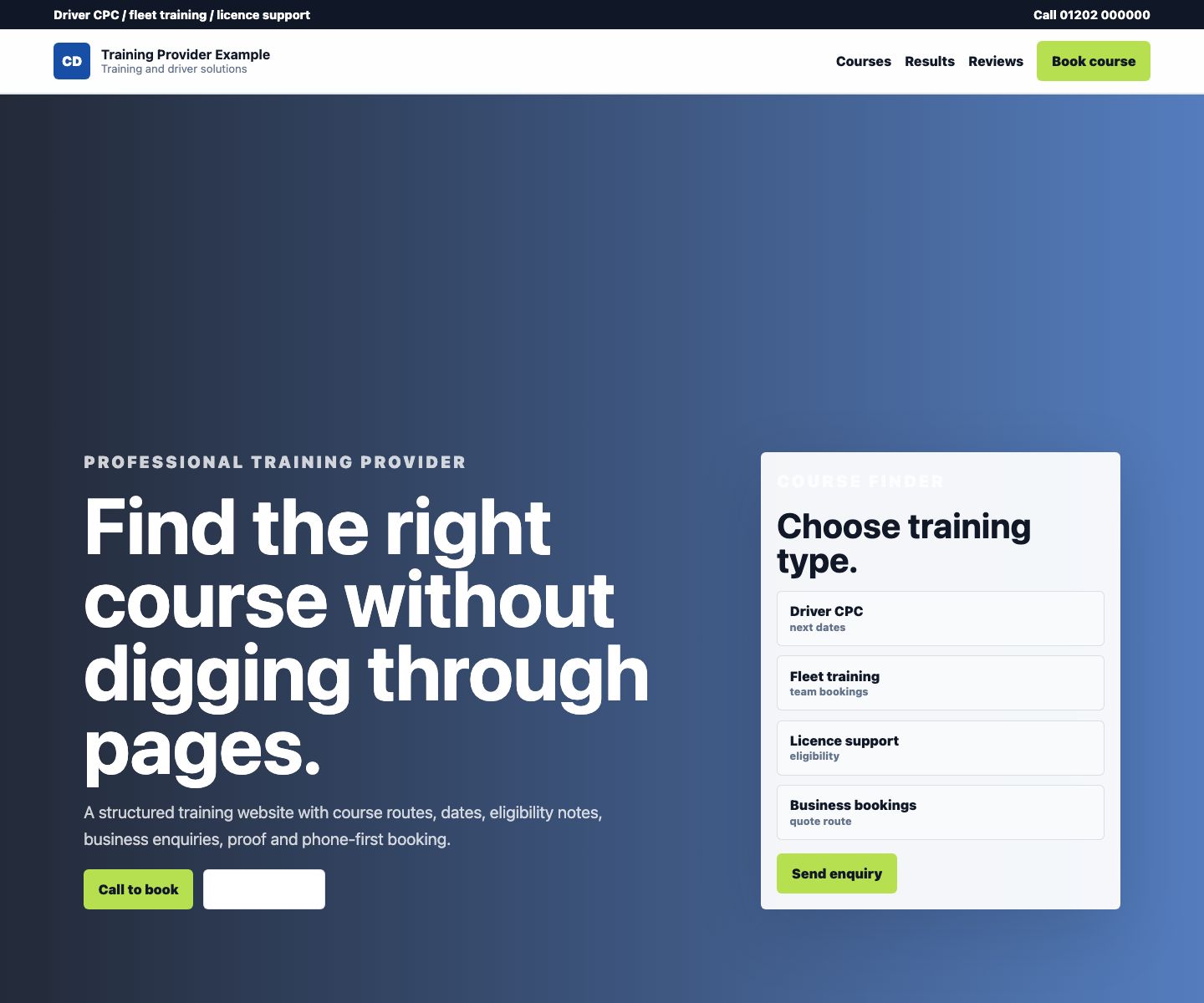 Training provider website preview