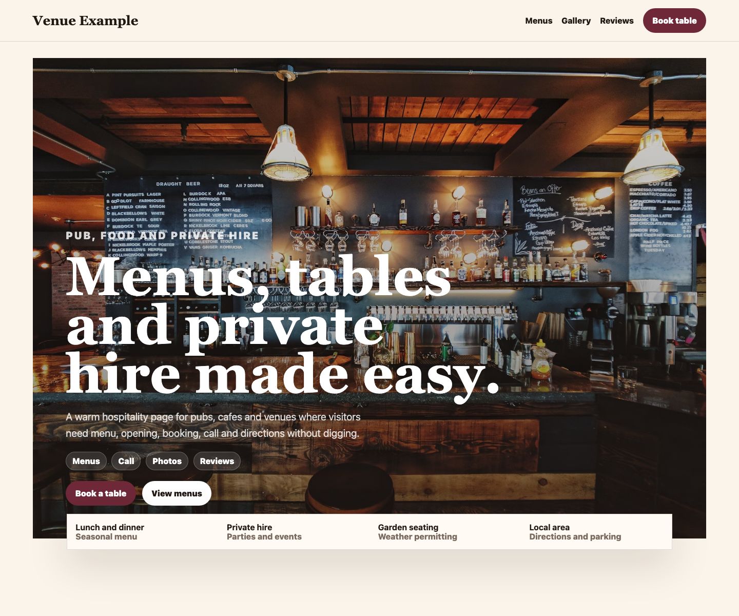 Pub and venue website preview